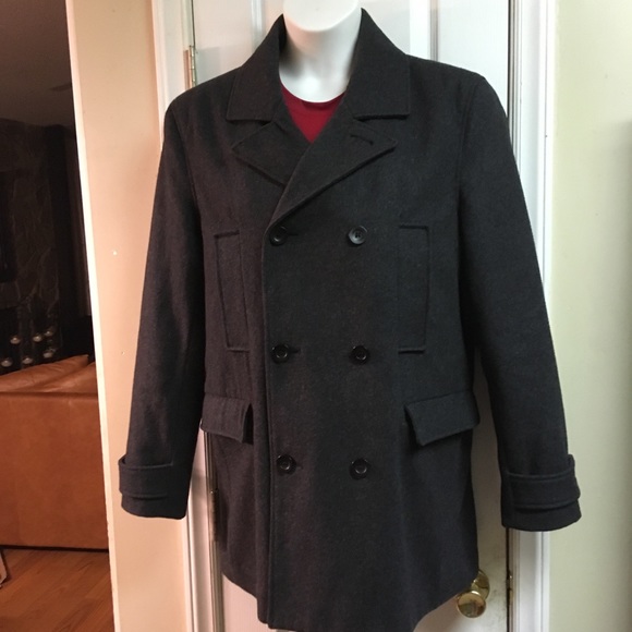 Grey Wool Blend Pea Coat 